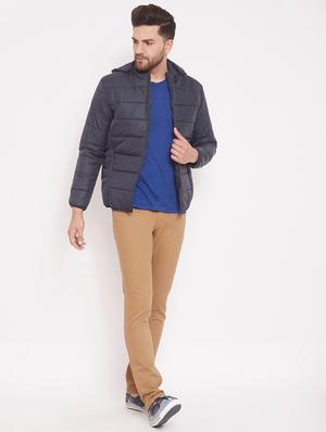 navy blue solid quilted jacket - 17463518 - Standard Image - 4