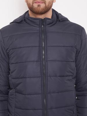 navy blue solid quilted jacket - 17463518 - Standard Image - 5