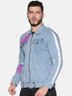blue ripped taped denim jacket - 17463737 - Standard Image - 2