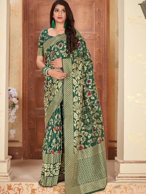 floral woven saree with blouse - 17464410 - Very Small Image - 1