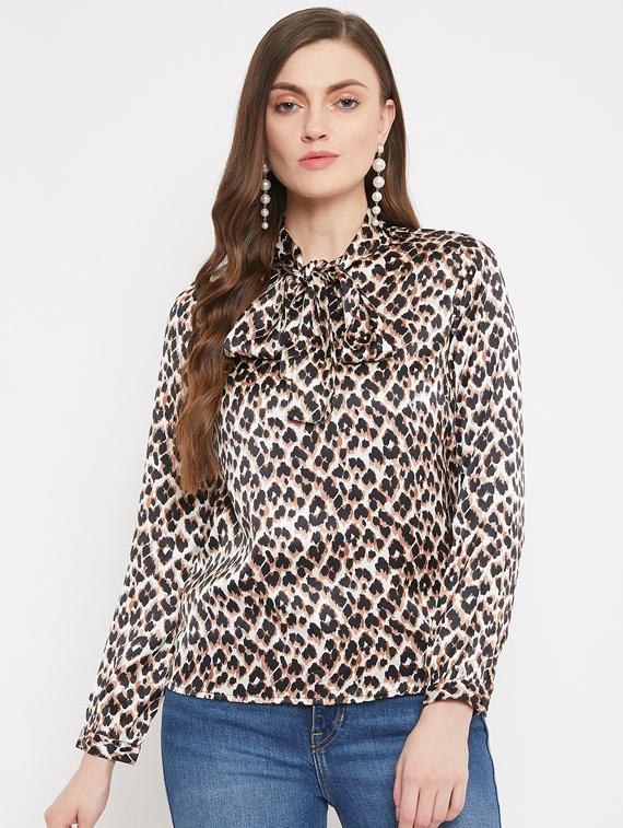 tie up neck animal print top - 17464562 - Zoom Image - 1