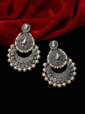 silver metal chandballi earring - 17464858 - Standard Image - 2
