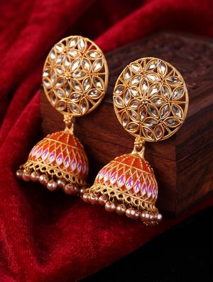 orange metal jhumka earring - 17464863 - Standard Image - 2