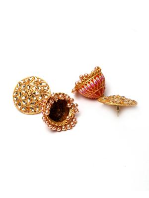 orange metal jhumka earring - 17464863 - Standard Image - 3