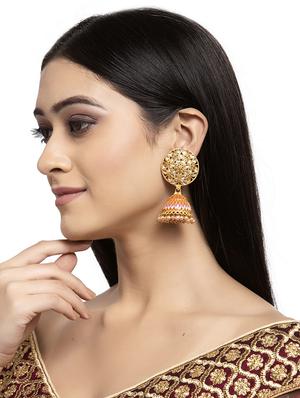 orange metal jhumka earring - 17464863 - Standard Image - 4