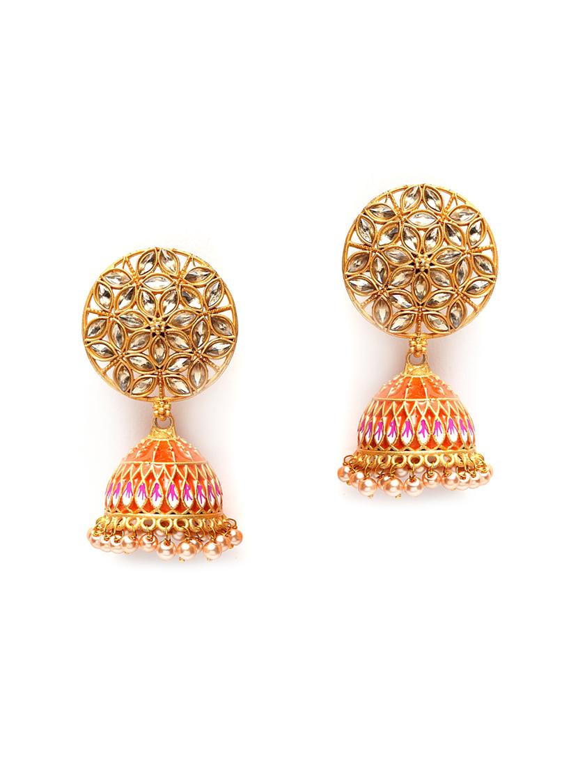 orange metal jhumka earring - 17464863 - Zoom Image - 1