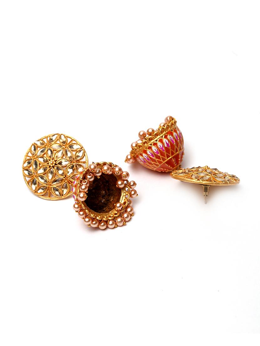 orange metal jhumka earring - 17464863 - Zoom Image - 3