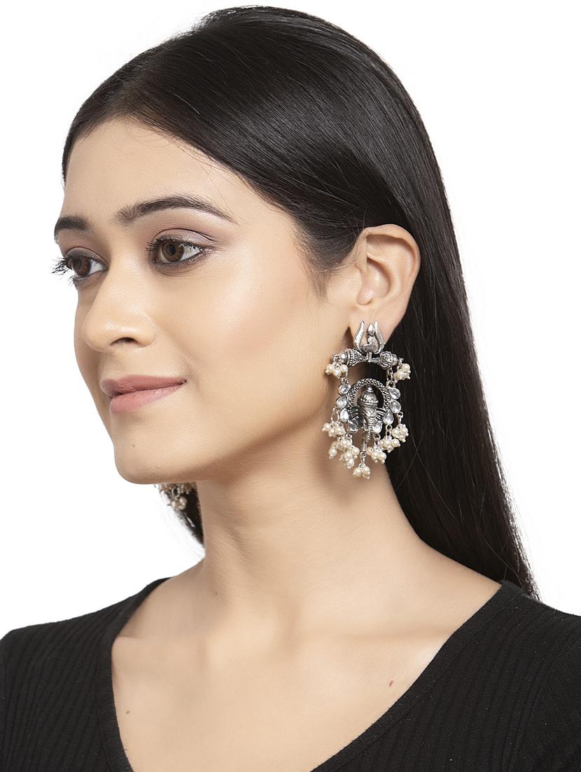 silver metal drop earring - 17464873 - Zoom Image - 4