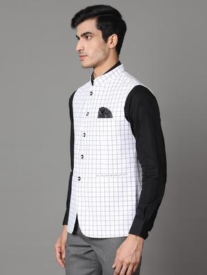 white checkered nehru jacket - 17464954 - Standard Image - 2