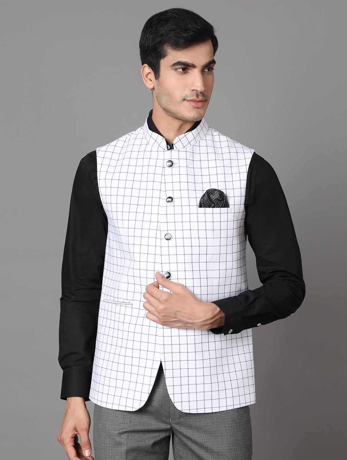 white checkered nehru jacket - 17464954 - Zoom Image - 1