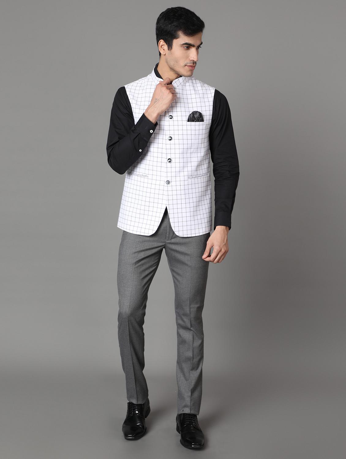 white checkered nehru jacket - 17464954 - Zoom Image - 4