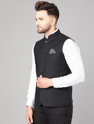 black solid nehru jacket - 17464966 - Standard Image - 2