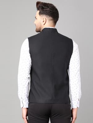 black solid nehru jacket - 17464966 - Standard Image - 3