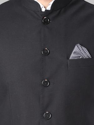 black solid nehru jacket - 17464966 - Standard Image - 5