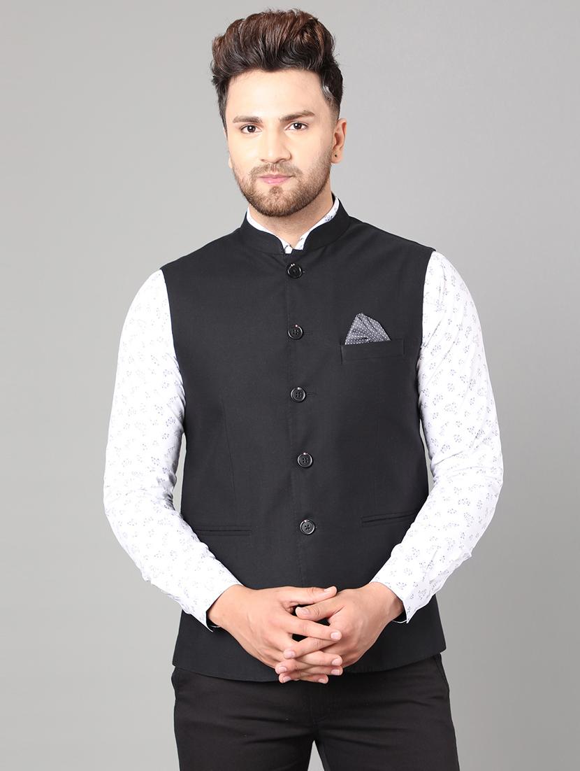 black solid nehru jacket - 17464966 - Zoom Image - 1