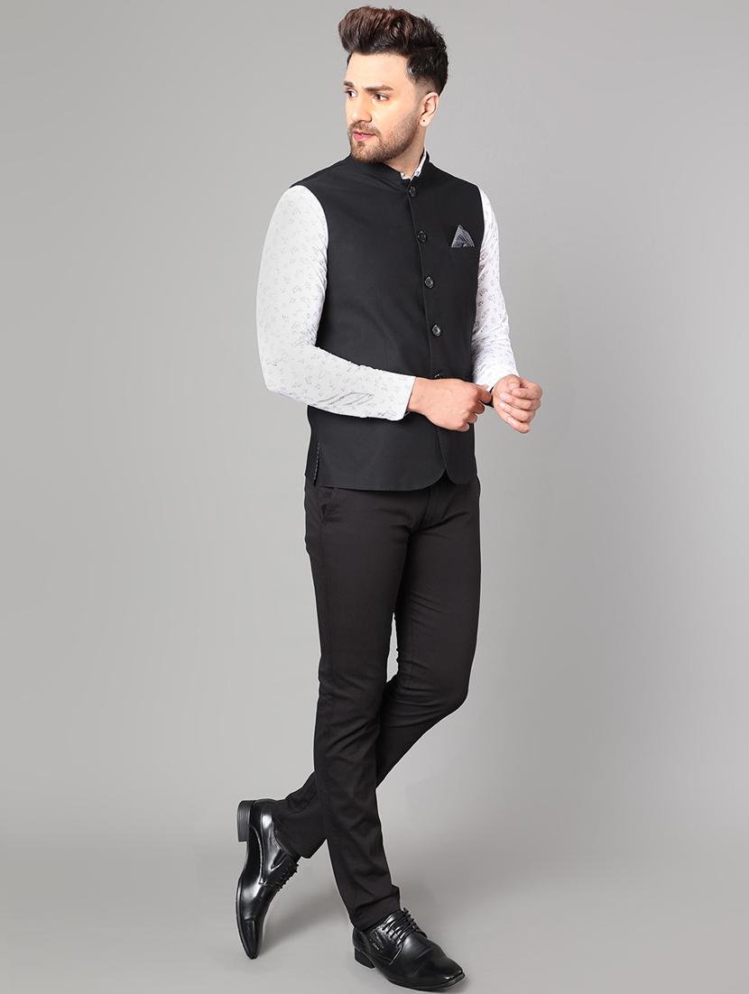 black solid nehru jacket - 17464966 - Zoom Image - 4
