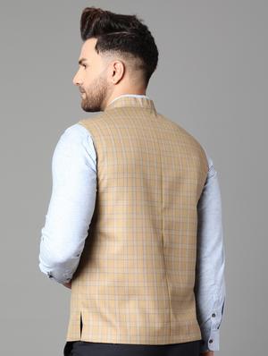 beige checkered nehru jacket - 17464968 - Standard Image - 3