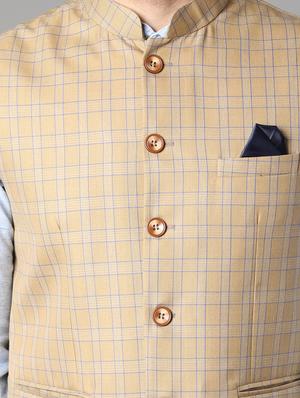 beige checkered nehru jacket - 17464968 - Standard Image - 5