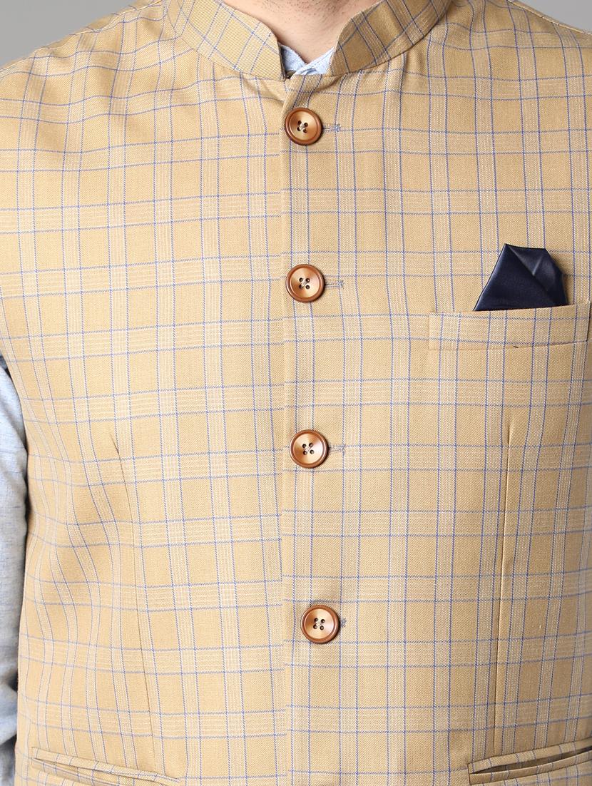 beige checkered nehru jacket - 17464968 - Zoom Image - 5