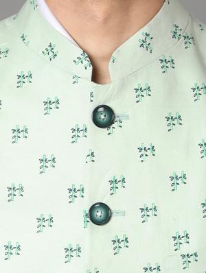 green printed linen nehru jacket - 17464970 - Standard Image - 5