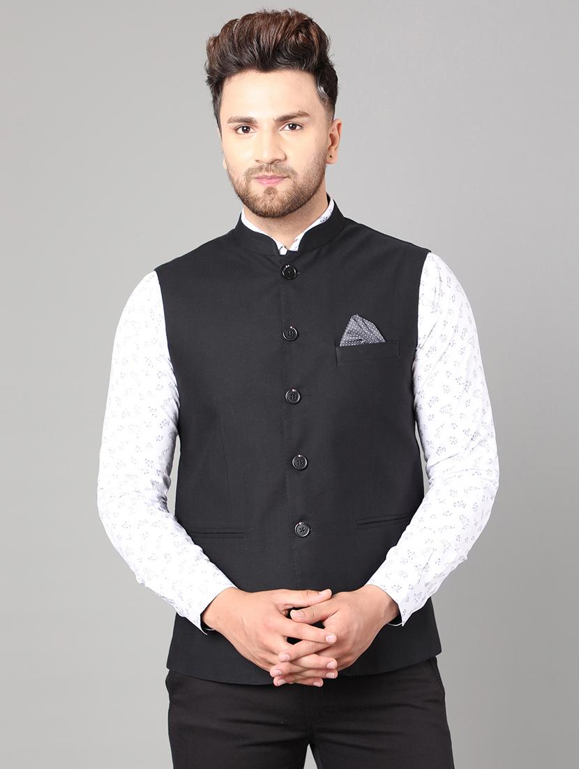 navy blue solid nehru jacket - 17464977 - Zoom Image - 1