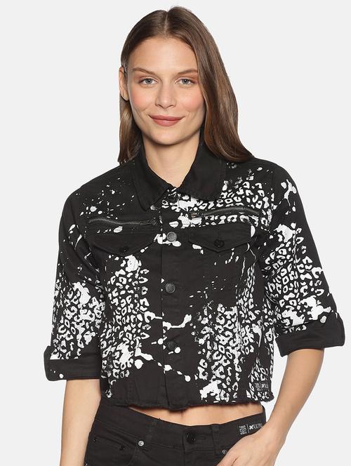 animal print denim jacket - 17465197 - Standard Image - 1