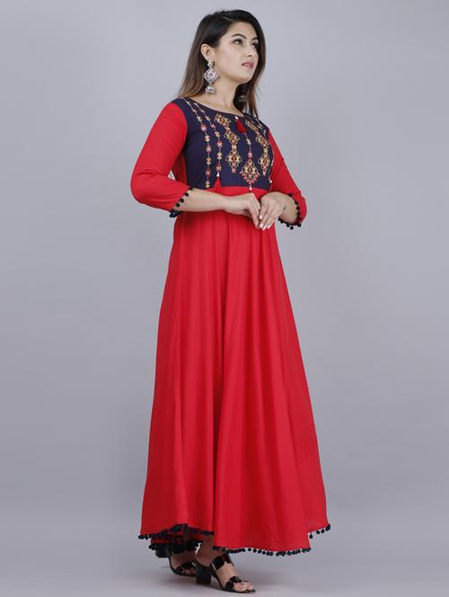 yoke embroidered flared kurta - 17465452 - Standard Image - 1