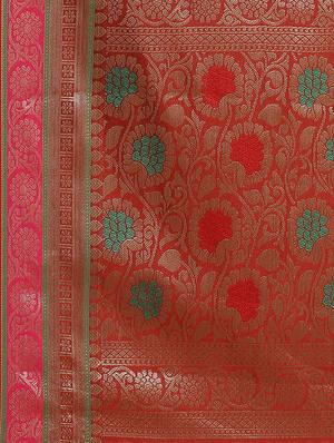 floral banarasi saree with blouse - 17465484 - Standard Image - 4
