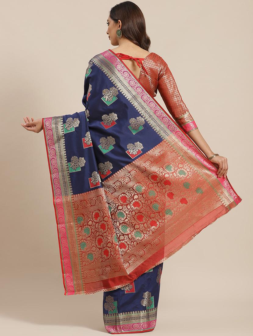 floral banarasi saree with blouse - 17465484 - Zoom Image - 2