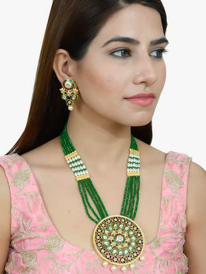 green tone gold brass necklaces and earring - 17465836 - Standard Image - 6