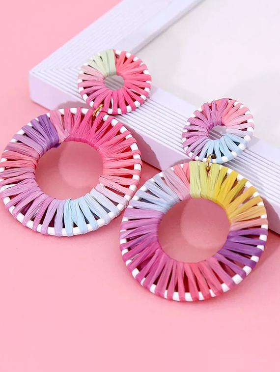 pink metal drop earring - 17465995 - Zoom Image - 2