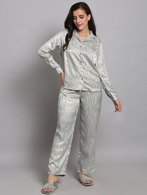 grey satin pyjama nightwear set - 17466018 - Standard Image - 1