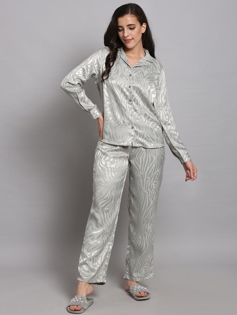 grey satin pyjama nightwear set - 17466018 - Zoom Image - 1