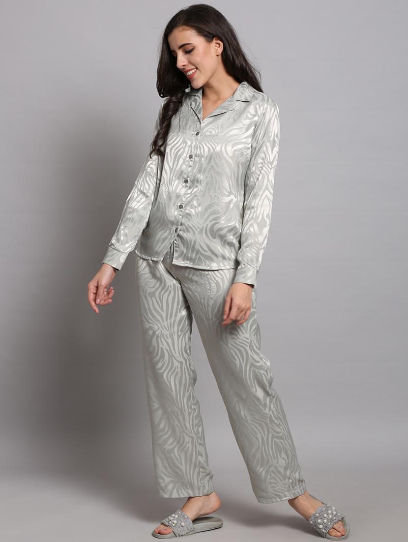 grey satin pyjama nightwear set - 17466018 - Zoom Image - 2