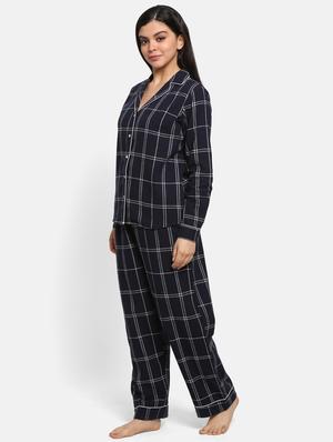 navy blue cotton pyjama nightwear set - 17466035 - Standard Image - 2