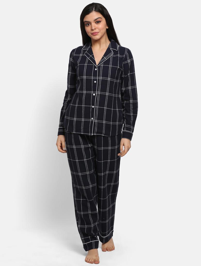 navy blue cotton pyjama nightwear set - 17466035 - Zoom Image - 1