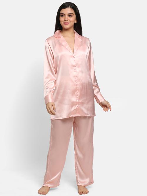 pink satin pyjama nightwear set - 17466042 - Standard Image - 1