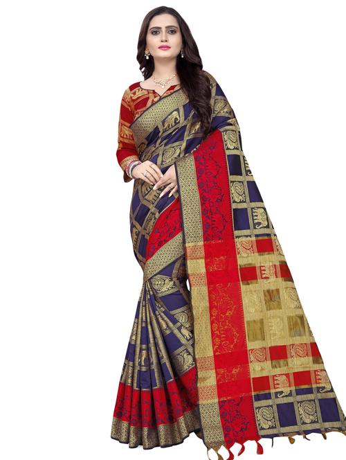 self design woven saree with blouse - 17466150 - Standard Image - 1
