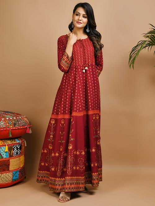 gold print anarkali ethnic dress - 17466586 - Standard Image - 1