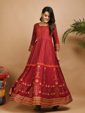 gold print anarkali ethnic dress - 17466586 - Standard Image - 2
