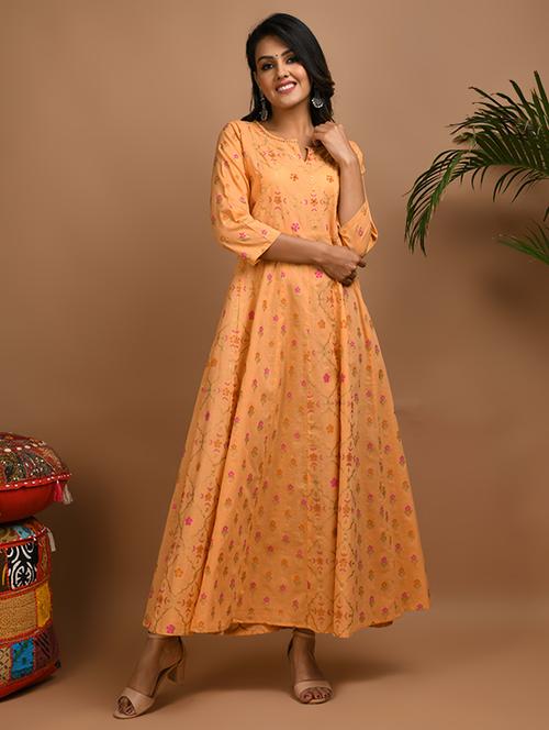 gold print anarkali ethnic dress - 17466588 - Standard Image - 1