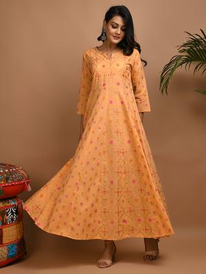 gold print anarkali ethnic dress - 17466588 - Standard Image - 3