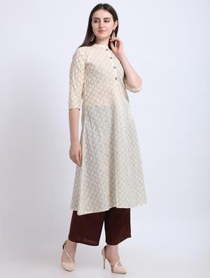 offwhite cotton aline kurta - 17466600 - Standard Image - 2