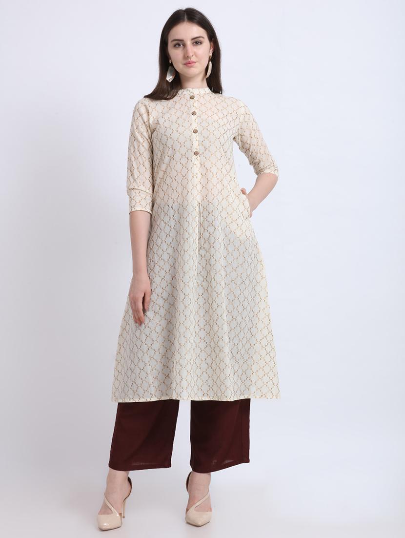 offwhite cotton aline kurta - 17466600 - Zoom Image - 1