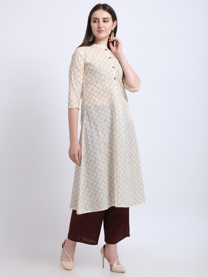 offwhite cotton aline kurta - 17466600 - Zoom Image - 2