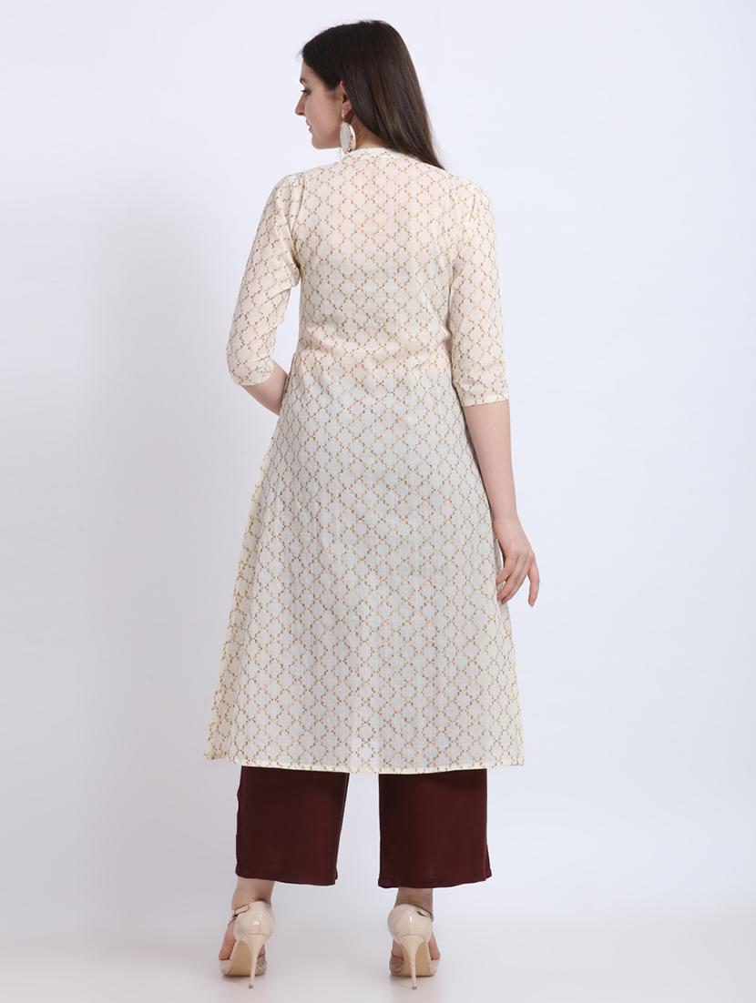 offwhite cotton aline kurta - 17466600 - Zoom Image - 3