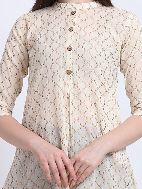 offwhite cotton aline kurta - 17466600 - Zoom Image - 4