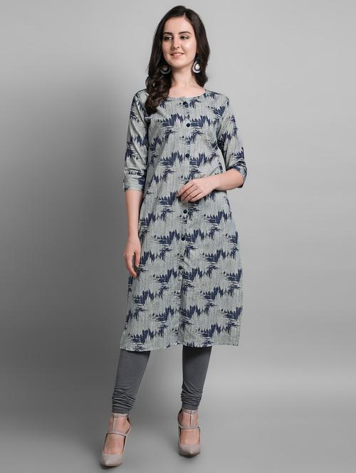 grey cotton straight kurta - 17466603 - Standard Image - 1