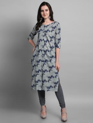 grey cotton straight kurta - 17466603 - Standard Image - 2