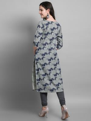 grey cotton straight kurta - 17466603 - Standard Image - 3